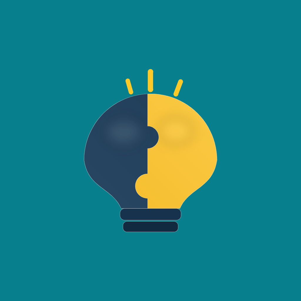 Trivia & Puzzles app icon: a lightbulb made of navy and gold puzzle pieces